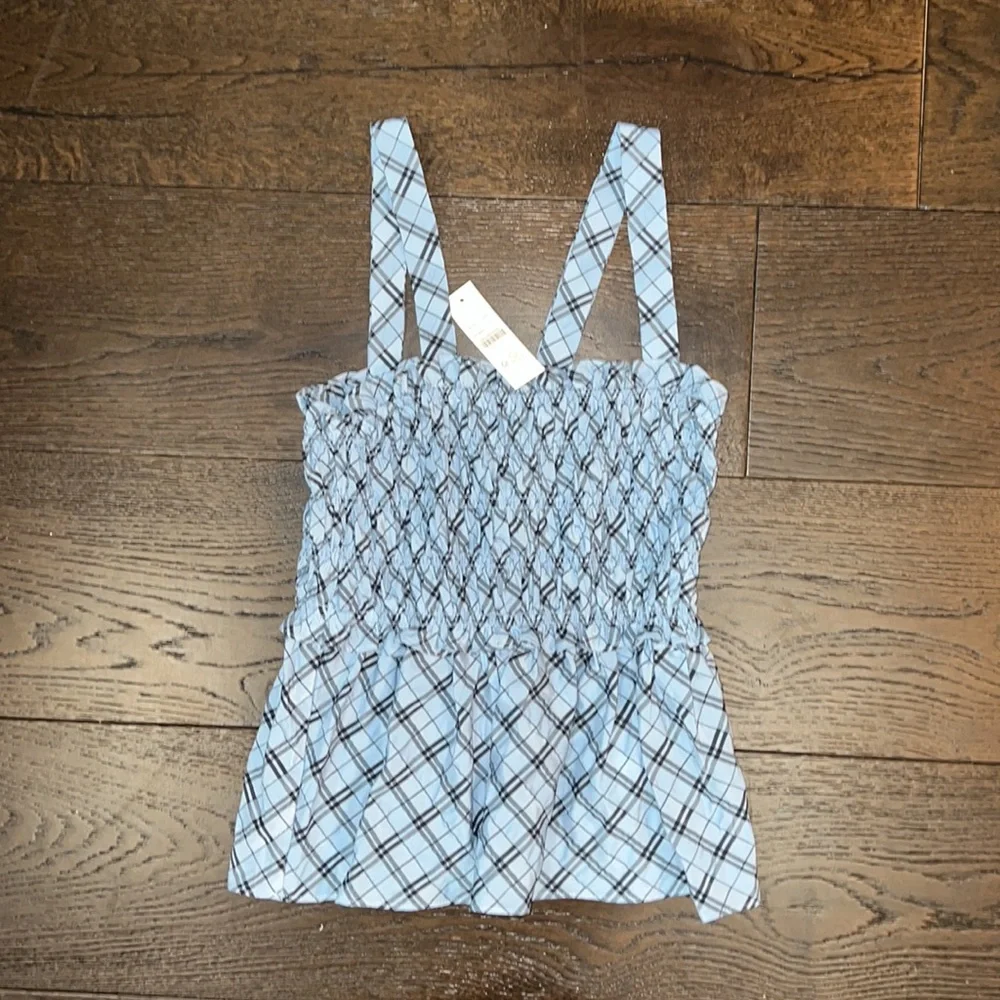 NWT! J.Crew Smocked Tank Top in Textured Plaid - Small - Picture 2 of 5